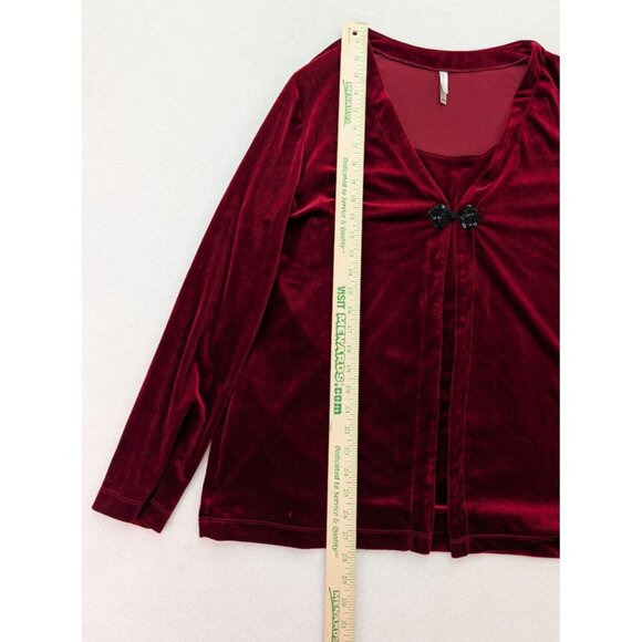 White Stag Women's Top Size XL Red Velour Velvet Textured 2-For Goth Romantic - Picture 12 of 16